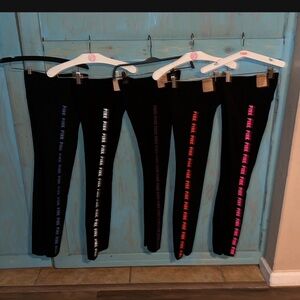 PINK Victoria's Secret Black and Pink Leggings with Textured Stripes